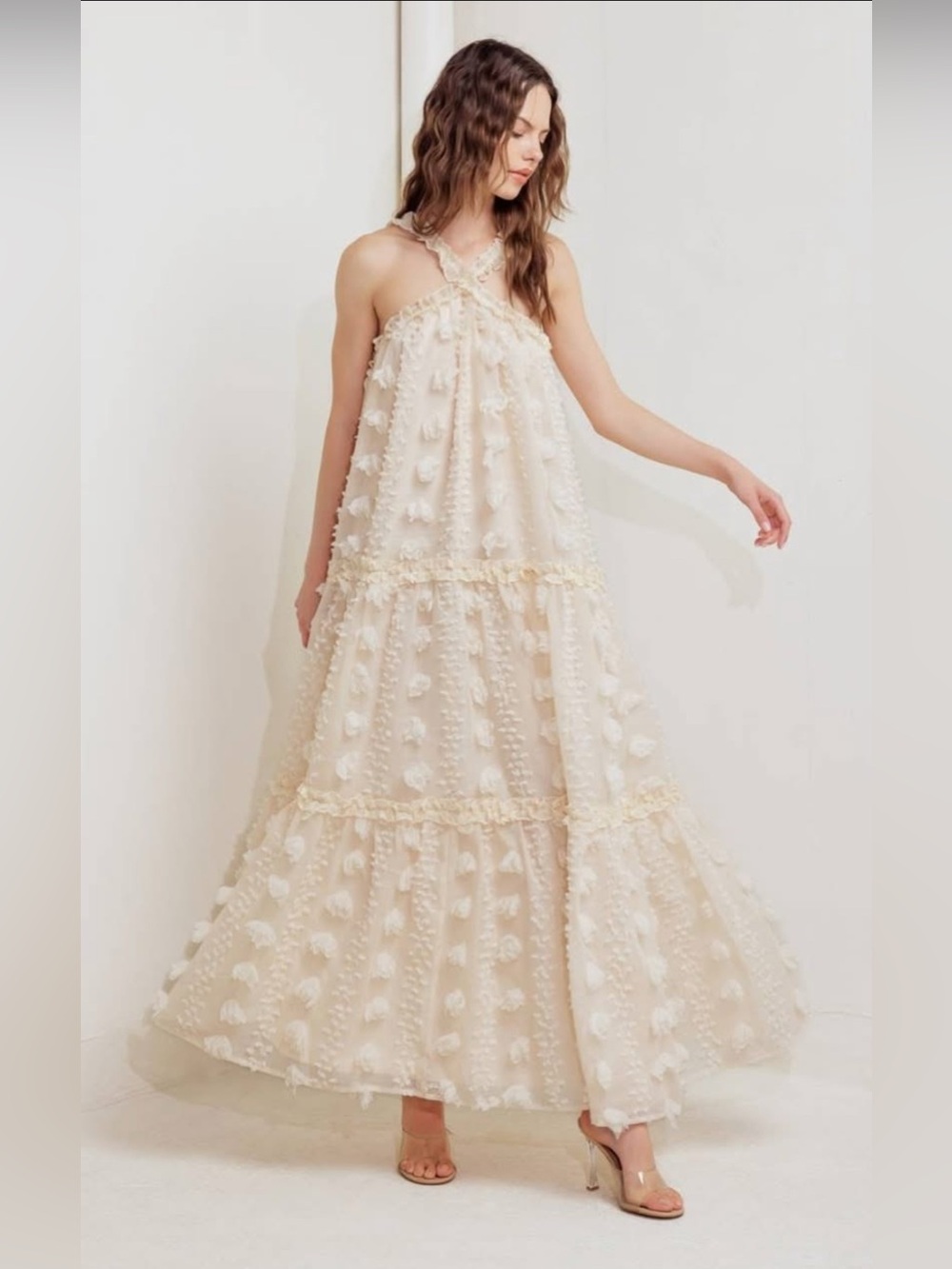 VICI Cross of Sunlight Tulle Maxi Dress - Cream size M - Picture 9 of 11